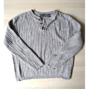 David Taylor Tan Grey Knit Button Sweater - Size XXL